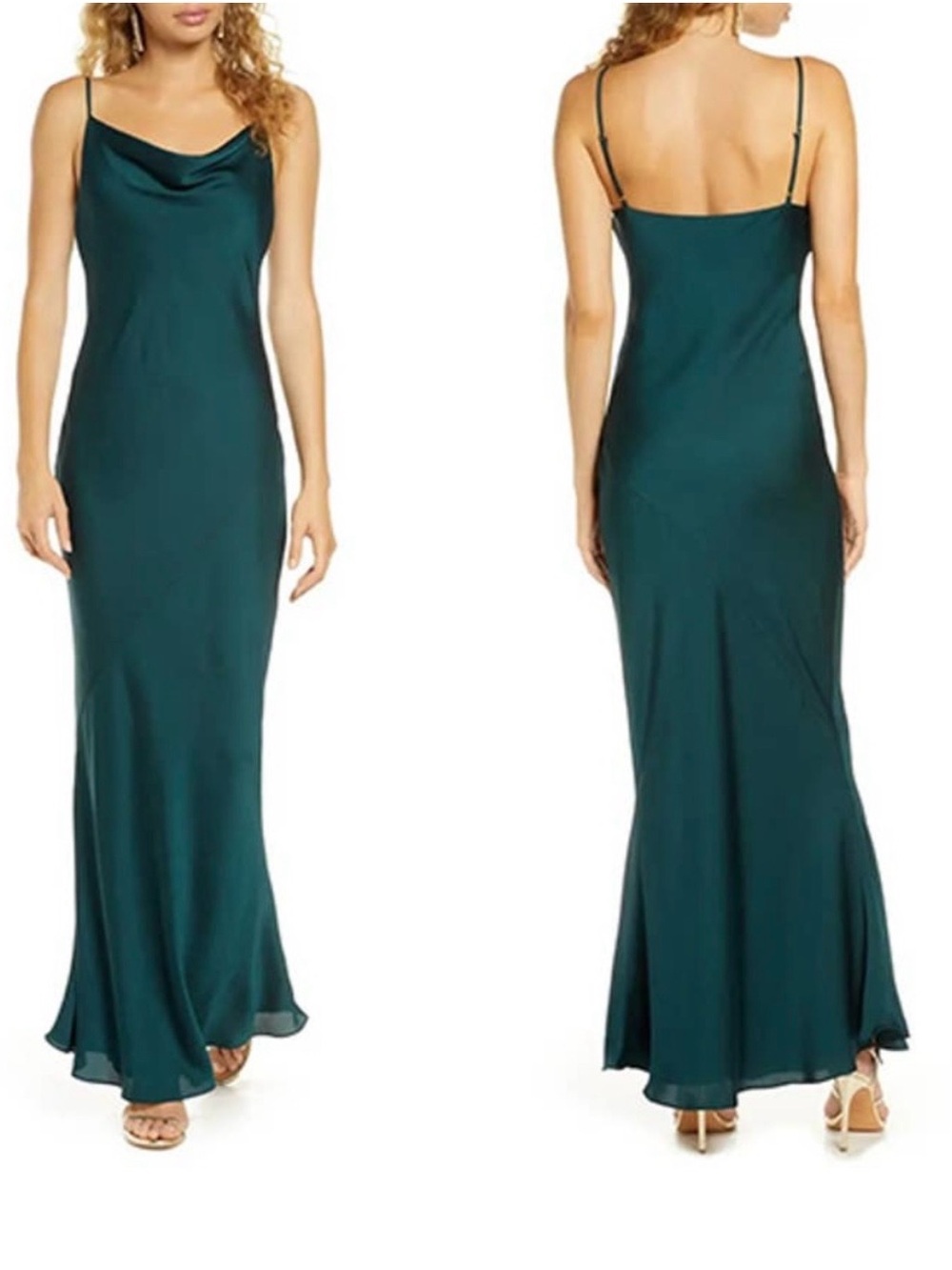 Shona Joy Cowl Neck Sleeveless Women's Satin Long Gown Emerald Size: 2 NWT
